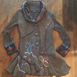 GRIFFOLIE PARIS Sweater Coat Boho Embroidered